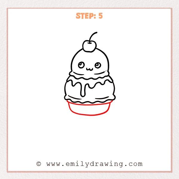 how to draw a cartoon ice cream - The cartoon ice cream dessert includes a small rounded bowl beneath the base, with a curved rim and a smooth bottom edge.